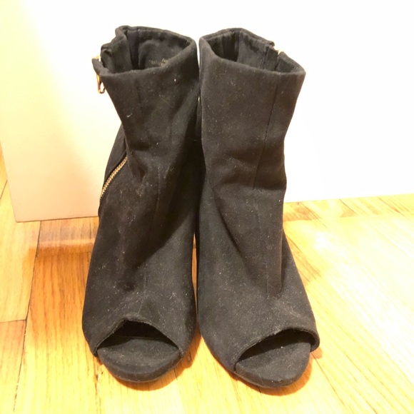Express Black Suede Peep Toe Booties 7 - Picture 2 of 5